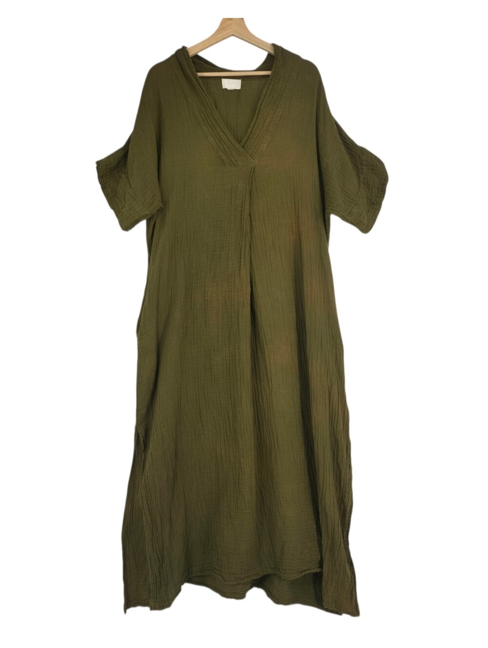 Honest Cotton Tulum Olive Cotton Gauze Handmade Oversized Maxi Dress - Picture 3 of 15
